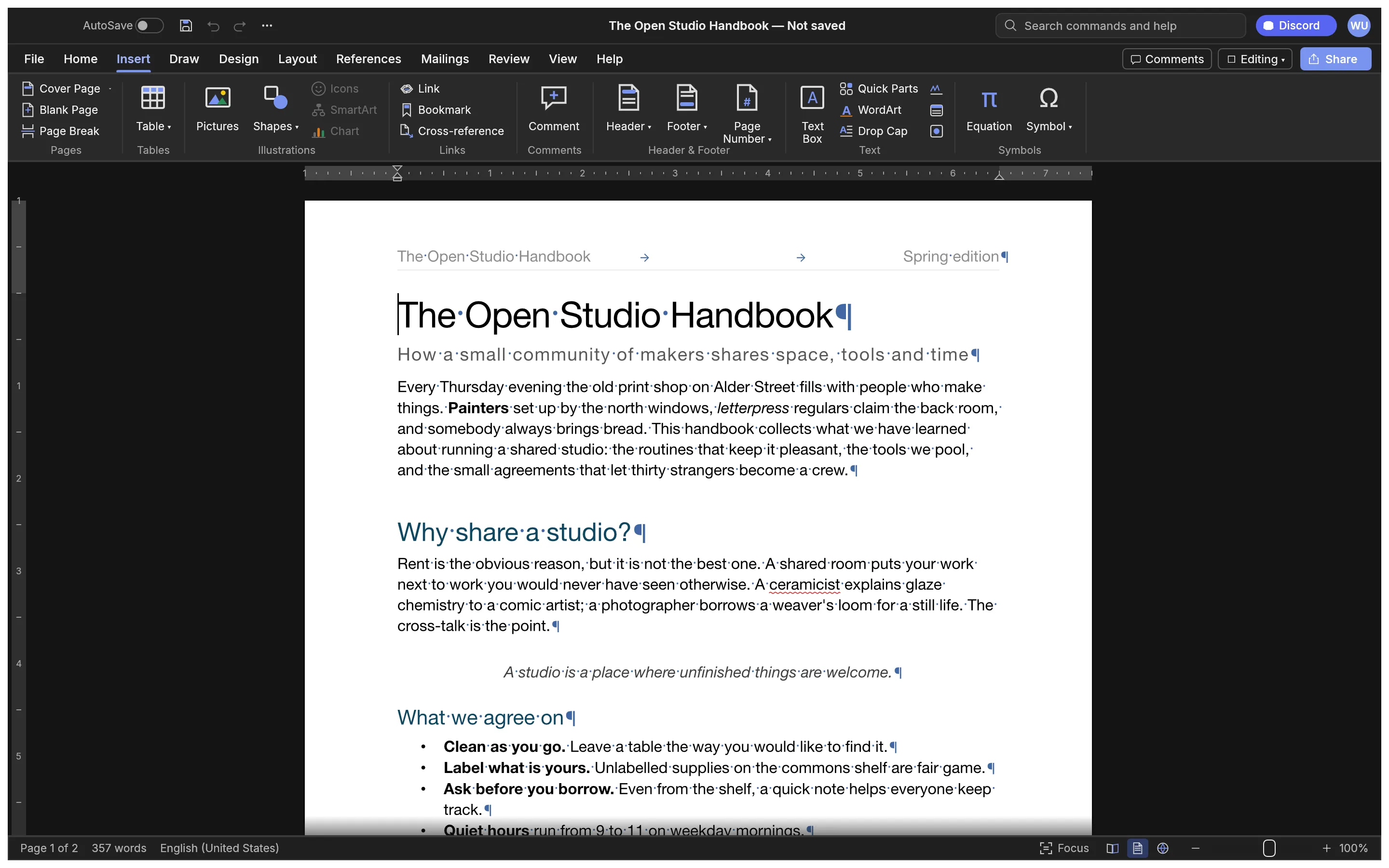 Dark mode: A dark interface, with formatting marks when you need them.