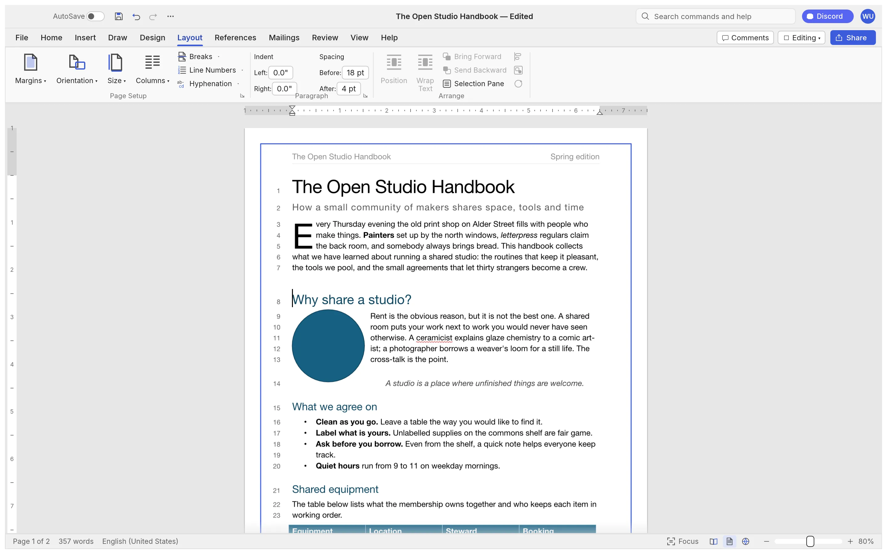 Layout: Drop caps, text wrapping, automatic hyphenation, line numbers and page borders.