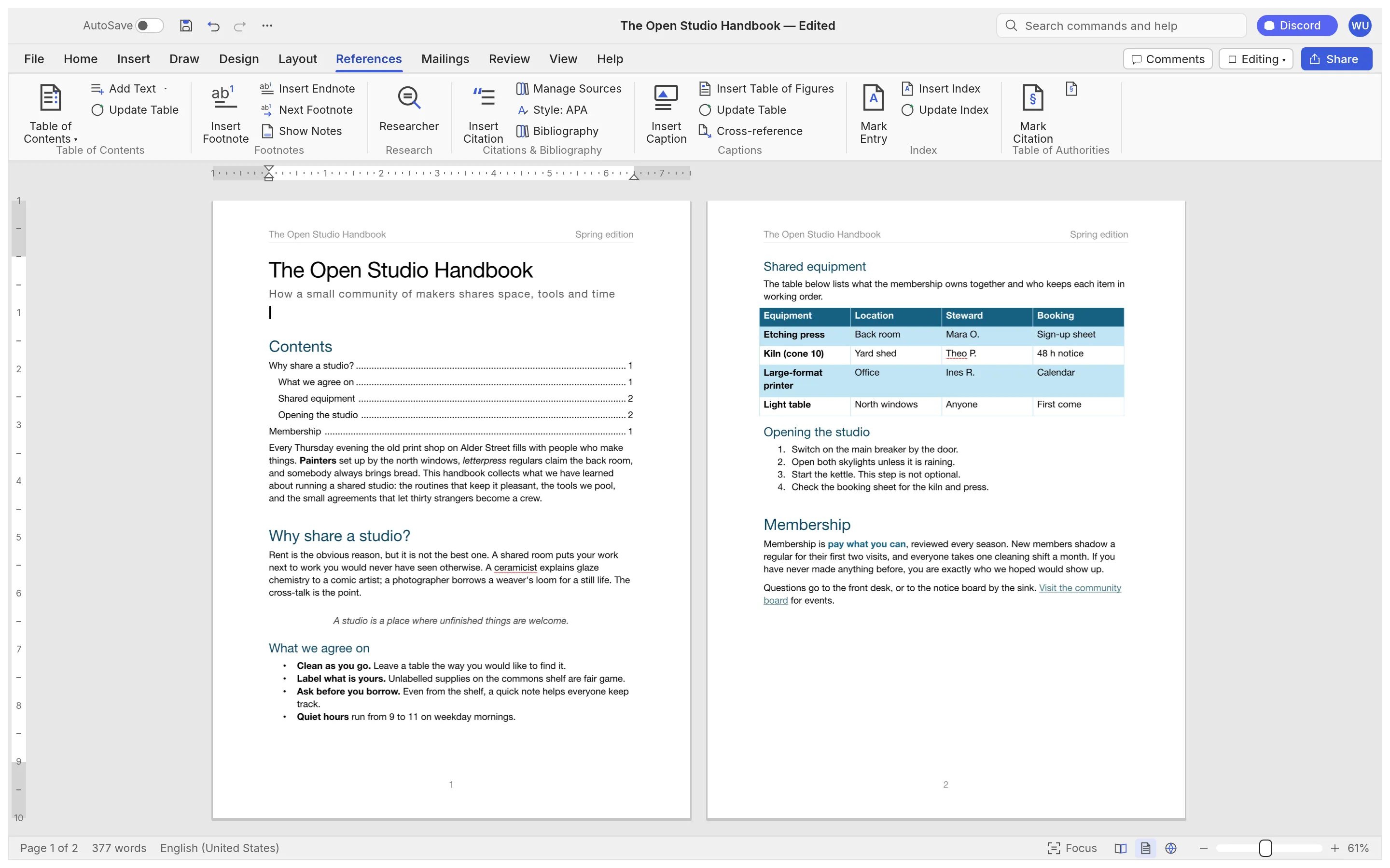 References: Tables of contents, footnotes, citations in APA, MLA, Chicago or IEEE style, captions and an index.
